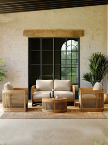 Conjunto de Sofás de Teca para Exteriores, Resistentes a la Intemperie, Muebles de Jardín Seccionales de Cuerda Tejida a Mano con Cojines de Secado Rápido para Hotel o Villa - Product Image 2