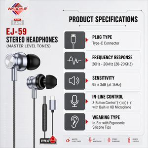 WISDOMUP EJ-59 Type-C หูฟังชนิดใส่ในหูแบบมีสายไมโครโฟนชิปเซ็ต JL IPX-5 กันน้ำ 1.2 ม. สาย AAC ไดนามิกไดร์เวอร์โทรศัพท์สำหรับเล่นเกม - Product Image 2