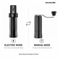 Moulin à café portable TECHNO rechargeable et manuel 2-en-1, construction entièrement métallique avec meules coniques de 40 mm de qualité alimentaire