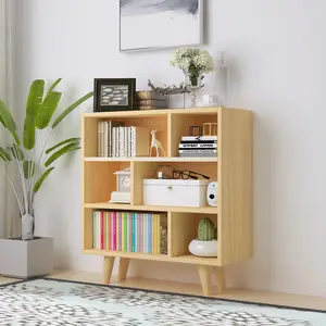 Factory Custom Storage Cabinet Wooden Bookcase Living Room Corner Bookcase White Colour 6 Grid Bookshelf