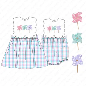 फैंसी डिजाइन बच्चे लड़की गर्मियों पुष्प कपड़े बच्चों लड़की बुटीक Smocked संगठन बच्चा गुलाबी राजहंस पोशाक