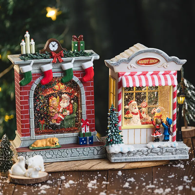 2024 क्रिसमस स्नो ग्लोब्स एलईडी लालटेन म्यूजिक बॉक्स और क्रिसमस सजावट और उपहार के लिए घूमने योग्य क्रिसमस ट्री इंटीरियर के साथ