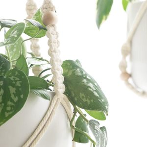 Perles en bois à la main tissé coton corde <span class=keywords><strong>fleur</strong></span> <span class=keywords><strong>Pot</strong></span> support support extérieur décor à la maison macramé plante cintre intérieur suspendu jardinière - Product Image 2
