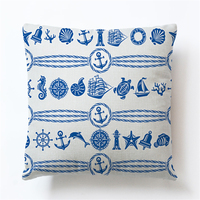Style chinois Lin Carré Décoratif Canapé Coussins Bleu Blanc Porcelaine Impression Housse De Coussin