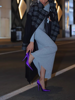 Escarpins pour femmes de créateur luxueux 10cm talons hauts fermeture à enfiler en Satin violet idéal pour les nuits de bal de tapis rouge