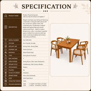 Ensemble de table à manger en bois moderne avec chaises rembourrées, design mid-century pour la salle à manger à domicile - Product Image 3
