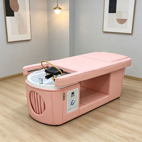 Lit de lavage capillaire rose à température constante avec circulation d'eau et armoire de rangement pour salon de beauté et traitement capillaire