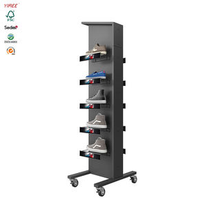 La fabbrica vende gli accessori del negozio <span class=keywords><strong>di</strong></span> marca delle calzature espositore per scarpe da appendere a doppio lato in metallo con ruote mobili - Product Image 1