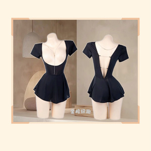 Lencería Sexy, Vestido de Satén Negro Misterioso con Escote Profundo en V, Body Transparente, Disfraz para Mujer 041 - Product Image 2