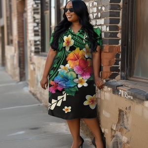 <strong>Bulk</strong> <strong>Items</strong> for Sale Low Moq Polynesian Tribal Tapa Hibiscus Design Custom Print Polyester Plus Size Dresses for Fat Women - Product Image 4