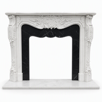 Cheminée sculptée en marbre blanc, style européen, avec relief floral, colonne acanthe, manteau de cheminée, décoration intérieure de luxe pour villa, hôtel, salon