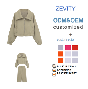 ZEVITY Conjuntos de pantalones con capucha lisos informales <span class=keywords><strong>para</strong></span> mujer, sudaderas con cremallera de <span class=keywords><strong>manga</strong></span> larga, abrigos, pantalones de pierna ancha con cordón, <span class=keywords><strong>trajes</strong></span> de oficina <span class=keywords><strong>para</strong></span> mujer - Product Image 5