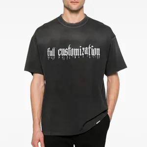 Custom Men's Tshirts Blank Streetwear Rib Crew Heavyweight T Shirts Streetwear Acid Water Washed Distressed Tshirts For Men