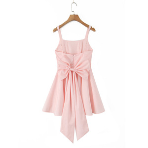 Abito da donna a tinta unita <span class=keywords><strong>con</strong></span> spalline sottili, design elegante <span class=keywords><strong>con</strong></span> fiocco sul retro e gonna corta a balze - Product Image 3