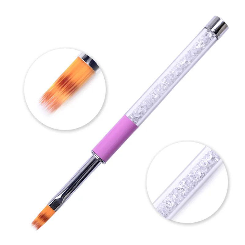 1Pcs Pink Rhinestone Handle Nail Art Ombre Brush UV Gel Drawing Liner Nylon Hair French Nail Brush Serrated Pen DIY Nail Tool