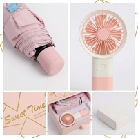 Ensemble Cadeau Rafraîchissant d'Été : Mini Ventilateur USB Rechargeable et Parapluie Anti-UV UPF50+ – Idéal pour Promotions, Voyages, Trajets Quotidien et Activités de Plein Air