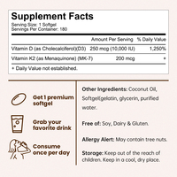 Gélules OEM Vitamine K2 D3 Calcium Huile de Coco 2-en-1 Vitamines D & K Complexes Favorisant l'Absorption du Calcium, la Santé Osseuse, Immunitaire et Cardiaque