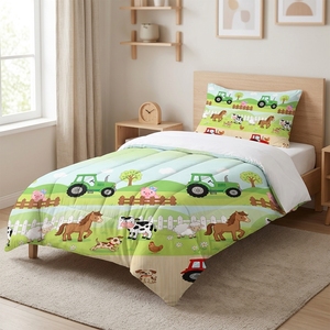 Ensemble <span class=keywords><strong>de</strong></span> couette pour enfants avec motif <span class=keywords><strong>de</strong></span> tracteur agricole, couette simple avec taie d'oreiller - Product Image 4