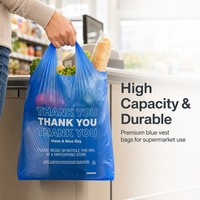 Sacs de courses réutilisables en plastique blanc et bleu foncé avec message de remerciement imprimé, personnalisables, couleur sur mesure, vente en gros
