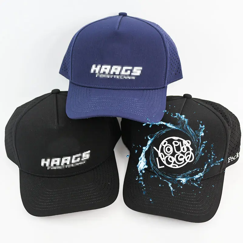 Custom waterproof laser cut drilled hole perforated hat 5 panel nylon snapback cap gorras hats for men