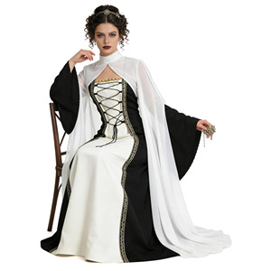 <span class=keywords><strong>Robe</strong></span> maxi en mousseline de soie tissée solide de style royal européen médiéval - Corset rétro, costume de jeu de rôle, tenue de style Renaissance - Product Image 2