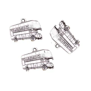 Charms London bus car 20x25mm colgantes de Color plata antigua que hacen DIY joyería tibetana hecha a mano