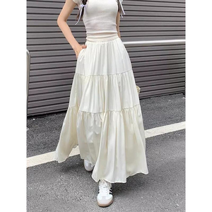 Vente chaude décontracté a-ligne jupe taille haute robe adaptée pour les femmes jupe plissée de couleur unie - Product Image 6