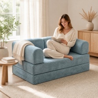 Canapé-lit modulaire de luxe moderne en tissu avec rembourrage en éponge, dossier carré sans accoudoirs, coussin réglable et pliable pour salon