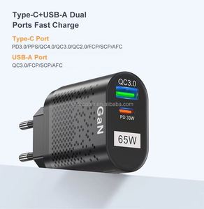 Travel Wall Charger 65W Gan <b>USB</b> <b>C</b> Power <b>Adapter</b> Dual Port <b>USB</b> QC3.0 Fast Charger 33W Universal Mobile Phone - Product Image 2