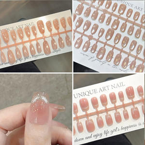 30 faux ongles carrés en forme d'amande, couleur unie, style français simple, effet œil <span class=keywords><strong>de</strong></span> chat, rose nude, nacré, à presser - Product Image 6