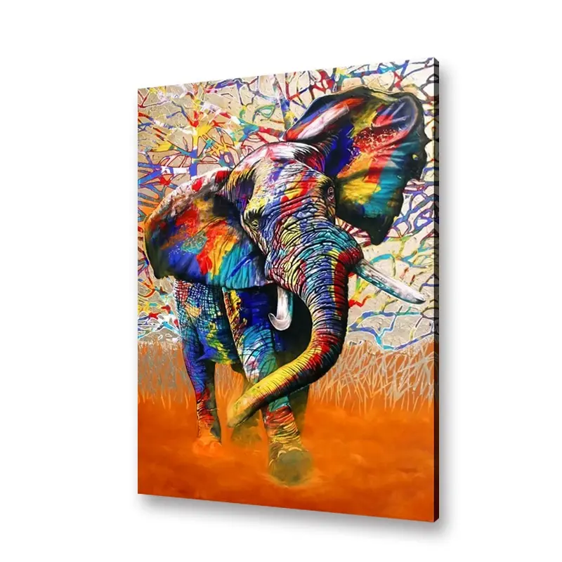African Colours Canvas Print Watercolour Elephant Framed Wall Art Ready To Hand Decorative Painting