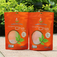Sachet alimentaire refermable à fenêtre en PET/AL/PE, scellé sur trois côtés, homologué FDA, faible MOQ, imprimé sur mesure, pour 1 kg de graines de chia