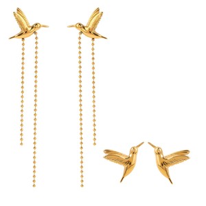 Boucles d'oreilles à clip en forme d'oiseau doré avec chaîne perlée, bijoux de mode pour soirée - Product Image 5