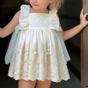 Organic cotton dresses for girls baby clothes customize kids cotton dresses white star friendly dresses for girls