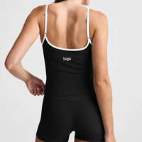 Débardeur de yoga pour femmes à bretelles spaghetti, avec logo personnalisé, bordure contrastante, sans manches, coupe ajustée, pour la gym et l'entraînement, en nylon et élasthanne, vêtement de sport