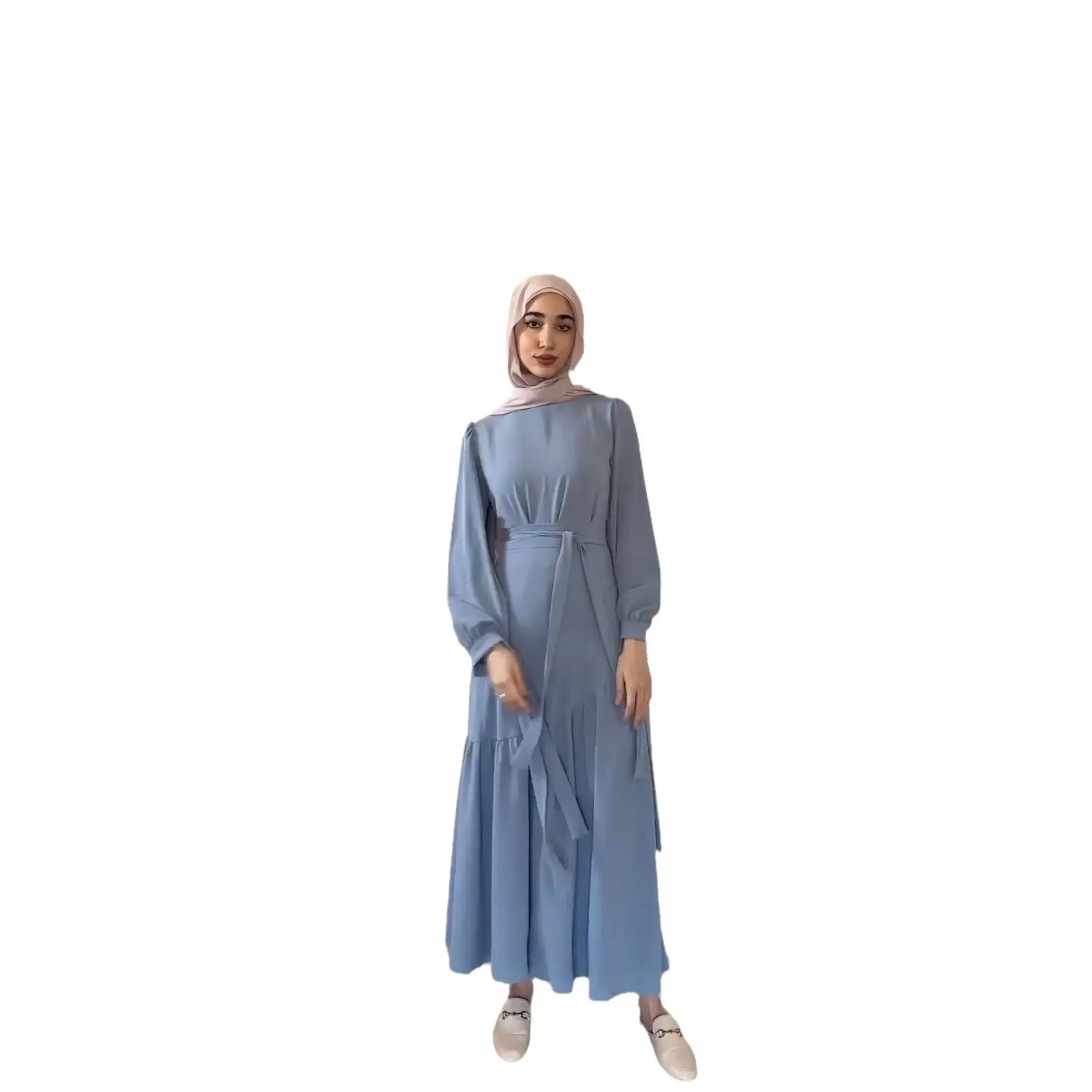 عباية إسلامية محتشمة على الموضة لعام 2024، طقم فستان للمُسلمات من دبي، ملابس إسلامية تقليدية، فستان عباية من قطعتين