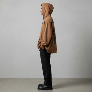 Felpe con Cappuccio Stampate da Uomo <span class=keywords><strong>Marrone</strong></span> Pesante <span class=keywords><strong>Oversize</strong></span> Primaverile con Logo Personalizzato Casual Pullover Streetwear - Product Image 4