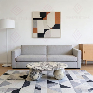 Tavolino da Caffè Moderno Rotondo in Marmo Calacatta Viola con <span class=keywords><strong>3</strong></span> Gambe Sferiche, Arredamento Naturale per Soggiorno, <span class=keywords><strong>Tavolini</strong></span> da Centro in Marmo - Product Image 6