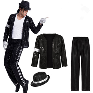 Ensemble de cosplay Michael <span class=keywords><strong>Jackson</strong></span> Echo en polyester pailleté pour hommes, avec haut, costume de fête disco - Product Image 5