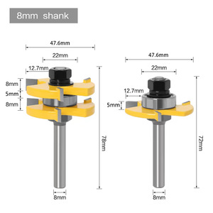 <span class=keywords><strong>Fraise</strong></span> à rainurer réglable en carbure de tungstène de 8 mm, 1/4 pouce et 6 mm, avec queue ronde de 47 mm de largeur, pour rainures et languettes - Product Image 6