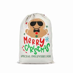 Sac cadeau de Noël personnalisé avec logo imprimé, sac de Père Noël, sac en lin à cordon avec motif de dessin animé mignon - Product Image 3
