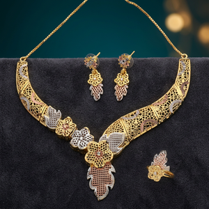 Conjunto de collar moderno de 3 tonos, joyería de moda personalizada con material de Latón chapado en oro, conjunto de joyería tricolor - Product Image 2