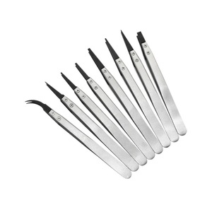 Pinzas antiestáticas de acero inoxidable y fibra de carbono al por mayor, pinzas curvas de punta fina con cabezales intercambiables, para reparación y - Product Image 2