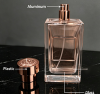 Botella de Perfume Cuadrada de Vidrio de 100 ml al por Mayor, Bomba de Pulverización de Aluminio Dorado Rosa, Tapa Decorativa de Plástico