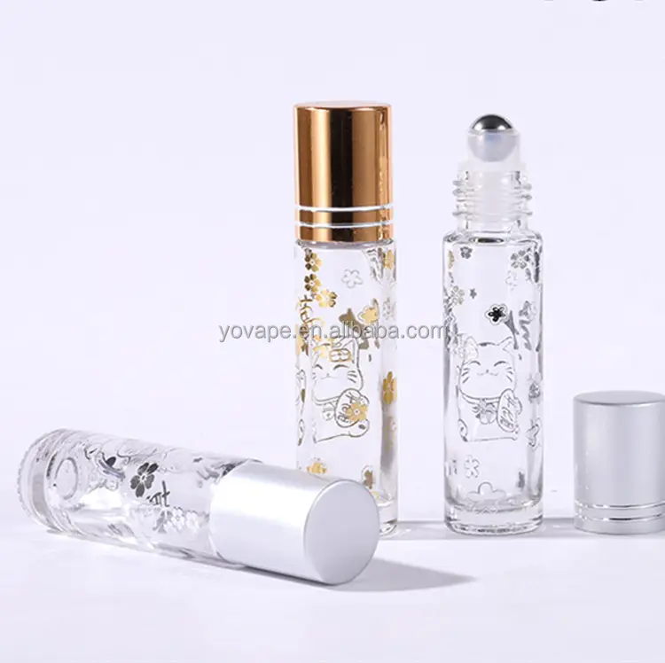 Heißer Stempel Gold/Silber dekorativ Rutsch festes Blumenmuster 5ml 10ml kosmetische Parfüm-Toner rolle auf Glasflasche mit Aluminium kappe