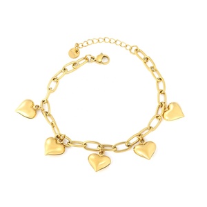 Pulsera de Corazón Gruesa de Acero Inoxidable con Baño de Oro de 18K, Diseño Moderno, Eslabones Lisos Tipo Clip, Resistente al Agua, Joyería para Mujer - Product Image 1