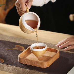 Bamboo Woven Porcelain Tea Set With Fairness Cup And Two <b>Teacups</b> Traditional Chinese Style Eco Friendly Gift For Tea Ceremony - Product Image 4
