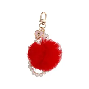 Vente en gros de nouveaux porte-clés boule de fourrure élégant Pom Pom Ball Fashion Pearl Porte-clés pour dames (KC421C)