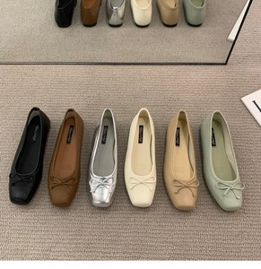 Chaussures plates de ballerine élégantes personnalisées XINZI RAIN pour l'été, en satin et cuir, à bout carré, pour femmes, vente en gros - Product Image 6