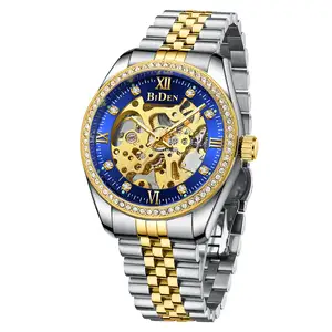 BIDEN-reloj mecánico de lujo para hombre, correa de acero auténtico, resistente al agua, de negocios, ultradelgado, Tourbillion, 0312L